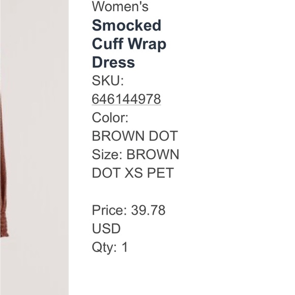 Abercrombie brown polka dot smocked cuff ruffle hem wrap dress XSP - Picture 7 of 7